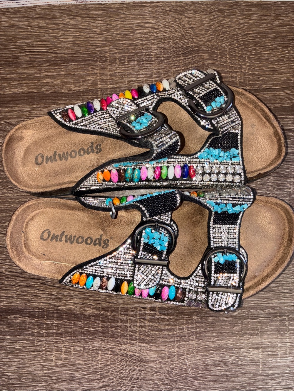 Outwoods Pre Owned Multicolor Beaded Women's Slide Sandals Size 6
